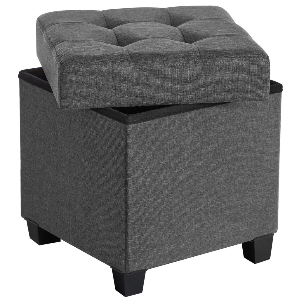 Pouf contenitore pieghevole in tessuto effetto lino grigio