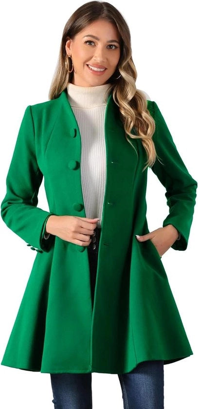 Mantella da donna invernale verde con maniche lunghe e linea A elegante, taglia XL.