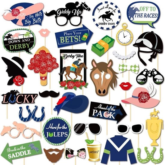 Accessori per Foto Booth - 9-Pack Decorazioni - Tema Cavalli di Corsa - Sfondi per Fotografia - Accessori per Selfie - Idee per i Ospiti - Accessori per Fotografia