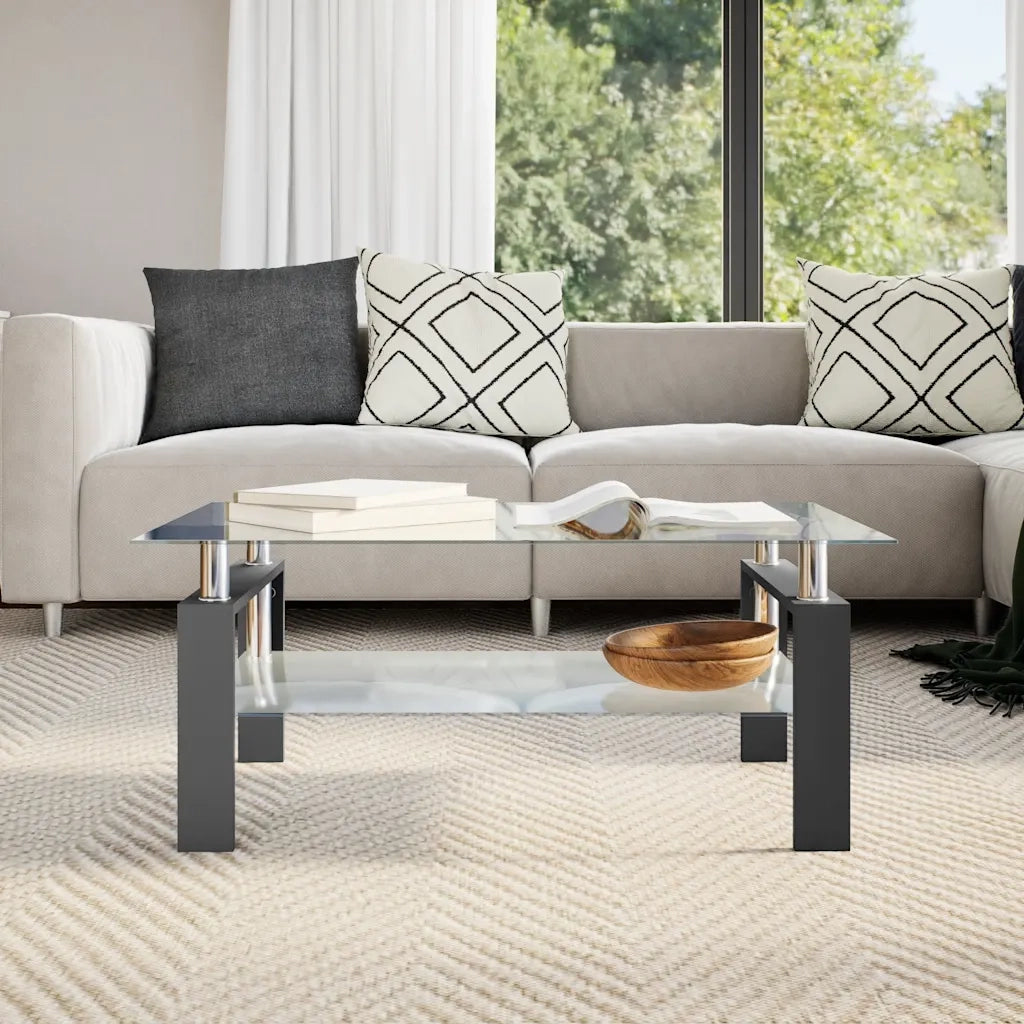 Tavolino Salotto Nero e Trasparente 95x55x40 cm Vetro Temperato 330303