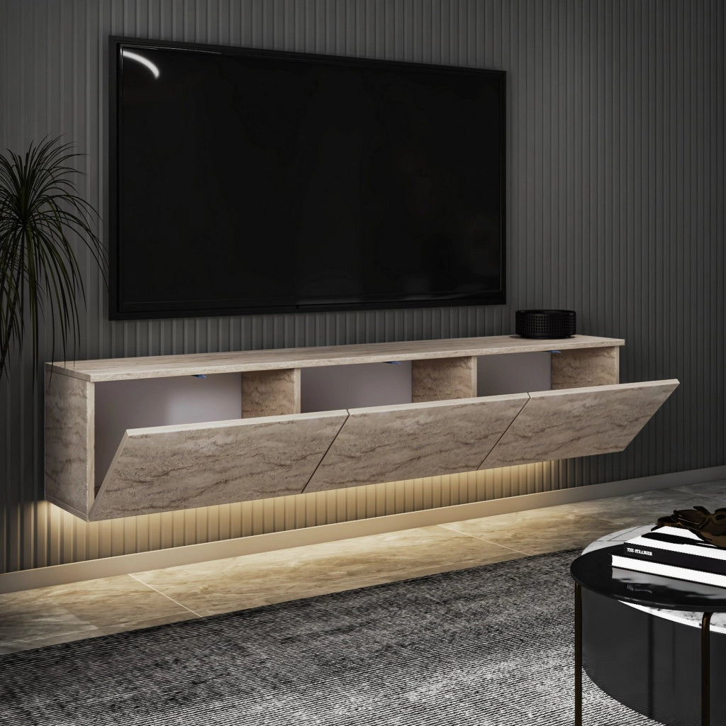 Carosino, Mobile Porta tv 3 Vani, 160x32x35h cm Beige Marmo