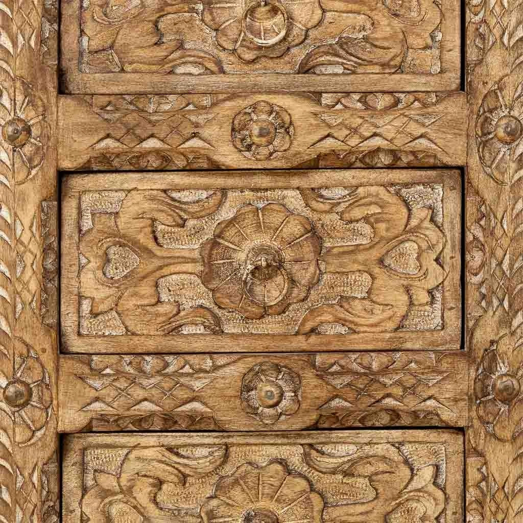Sinfonier de madera artesanal con 5 cajones marrón 45x40x100h cm