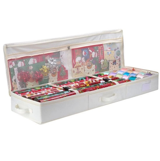 Tas di stoccaggio idrorepellente - Tas per carta di regalo - Scatole per rotoli/linti - Pareti divisorie regolabili - 102 x 30 x 12 cm - Progettazione flessibile - Cassetto di stoccaggio