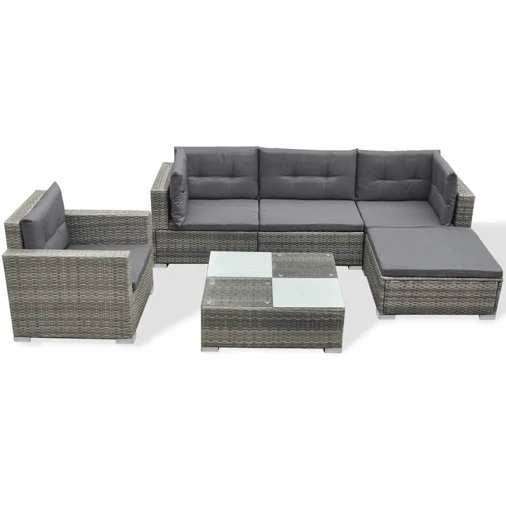 Set Divani da Giardino 6 pz con Cuscini in Polyrattan Grigio 41879