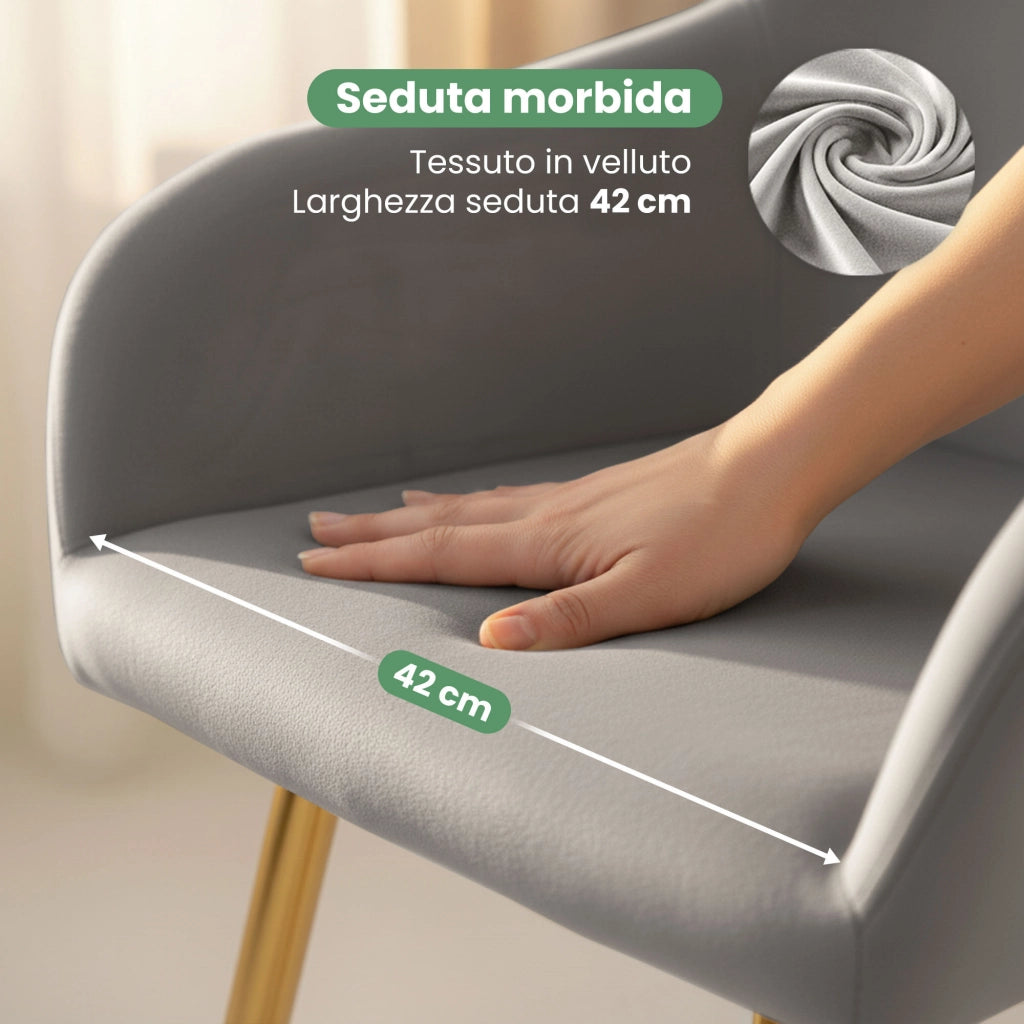 Set di 4 Sedie in velluto liscio ESTELLE Grigio gambe oro
