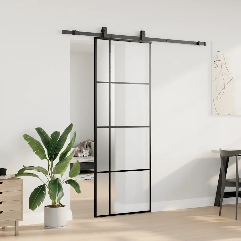 Porta Scorrevole con Ferramenta Nera 76x205 cm in Vetro ESG 3375869