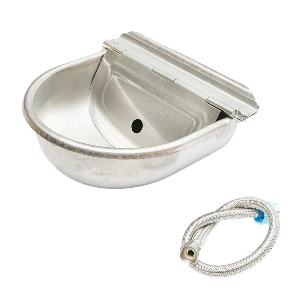 Abbeveratoi per Bovini, Ovini, Bestiame in Acciaio Inox Abbeveratoio per Abbeveraggio Automatico + Tubo Intrecciato, 2.5L 250x240x100mm