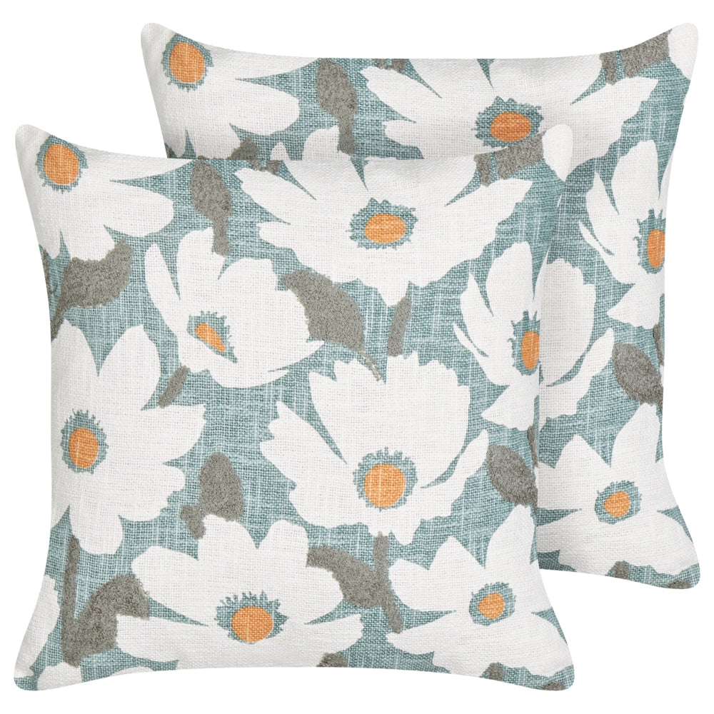 Set di 2 cuscini in cotone blu con motivo floreale, fatti a mano e sfoderabili 45 x 45 cm con imbottitura stile boho