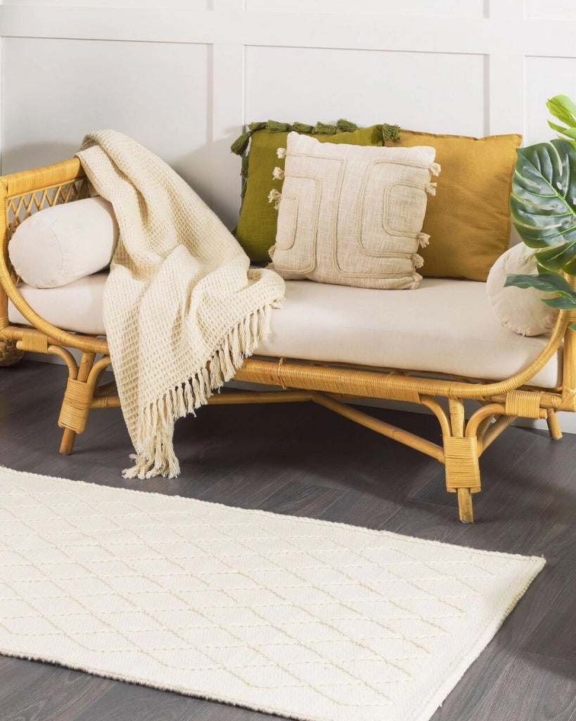 Tappeto in lana bianco sporco con viscosa 80 x 150 cm rettangolare intrecciato a mano Boho