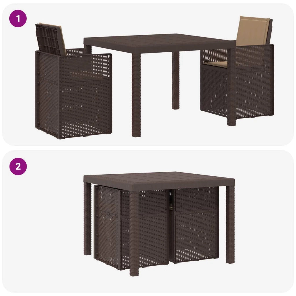Set da Pranzo per Giardino 3 pcs Marrone e Tortora PP