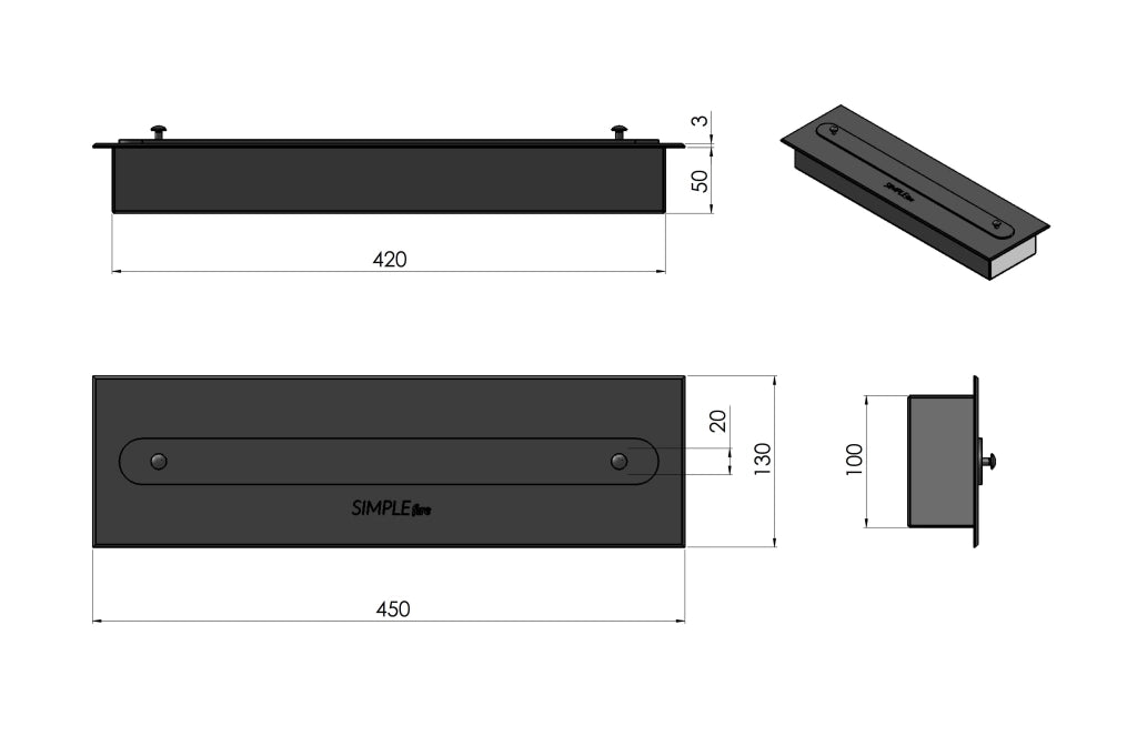 Camino a Bioetanolo da Tavolo 60x19 cm Firebox 600 Nero con Vetro