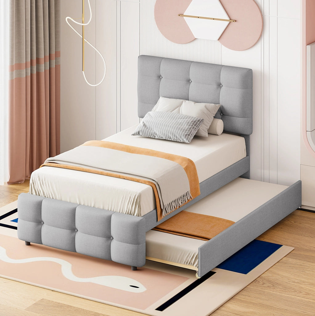 Letto imbottito per bambini 90x200 cm con letto estraibile; testiera regolabile; grigio