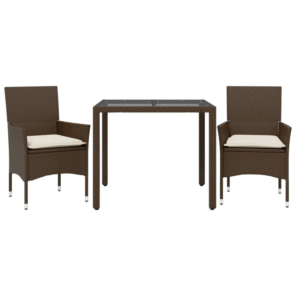Set da Pranzo da Giardino 3pz | Set Salotto da Giardino con Cuscini Polyrattan e Vetro