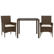 Set da Pranzo da Giardino 3pz | Set Salotto da Giardino con Cuscini Polyrattan e Vetro