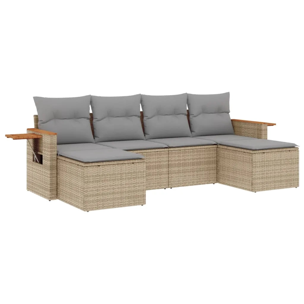 Set Divano da Giardino 6 pz con Cuscini Beige in Polyrattan 3259462