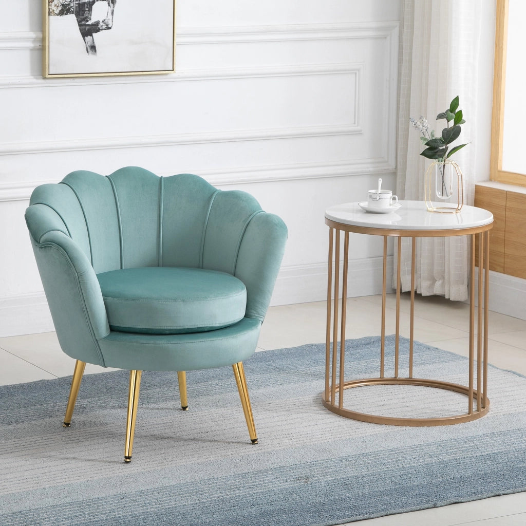 EasyComfort Poltroncina Vintage di Design in Velluto Blu, Poltroncina da Camera con Schienale Alto 76x67x74cm, Verde