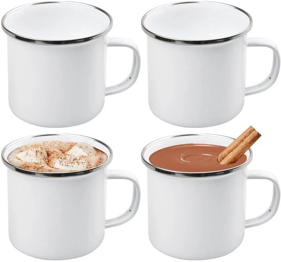 Set di Ciotole in Ceramica a 4 Pezzi - Ciotole Retro in Ceramica - Manufatti a Mano - Bordo in Acciaio Inossidabile Bianco - Design Nostalgico - Per Uso Giornaliero - Ciotole in Ceramica