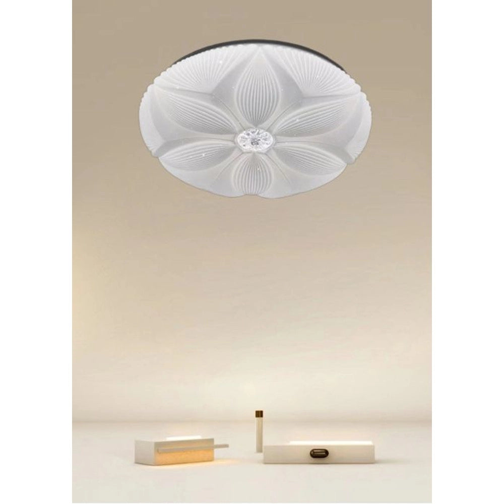 Trade Shop - Plafoniera Led Soffitto Decoro Fiore 45w Bianco Lampada Luce Fredda 6500k Ip20 71771 -