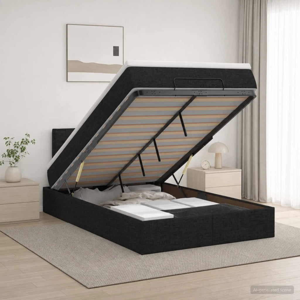 Letto ottomano con materasso Nero 120 x 200 cm Tessuto 3456235