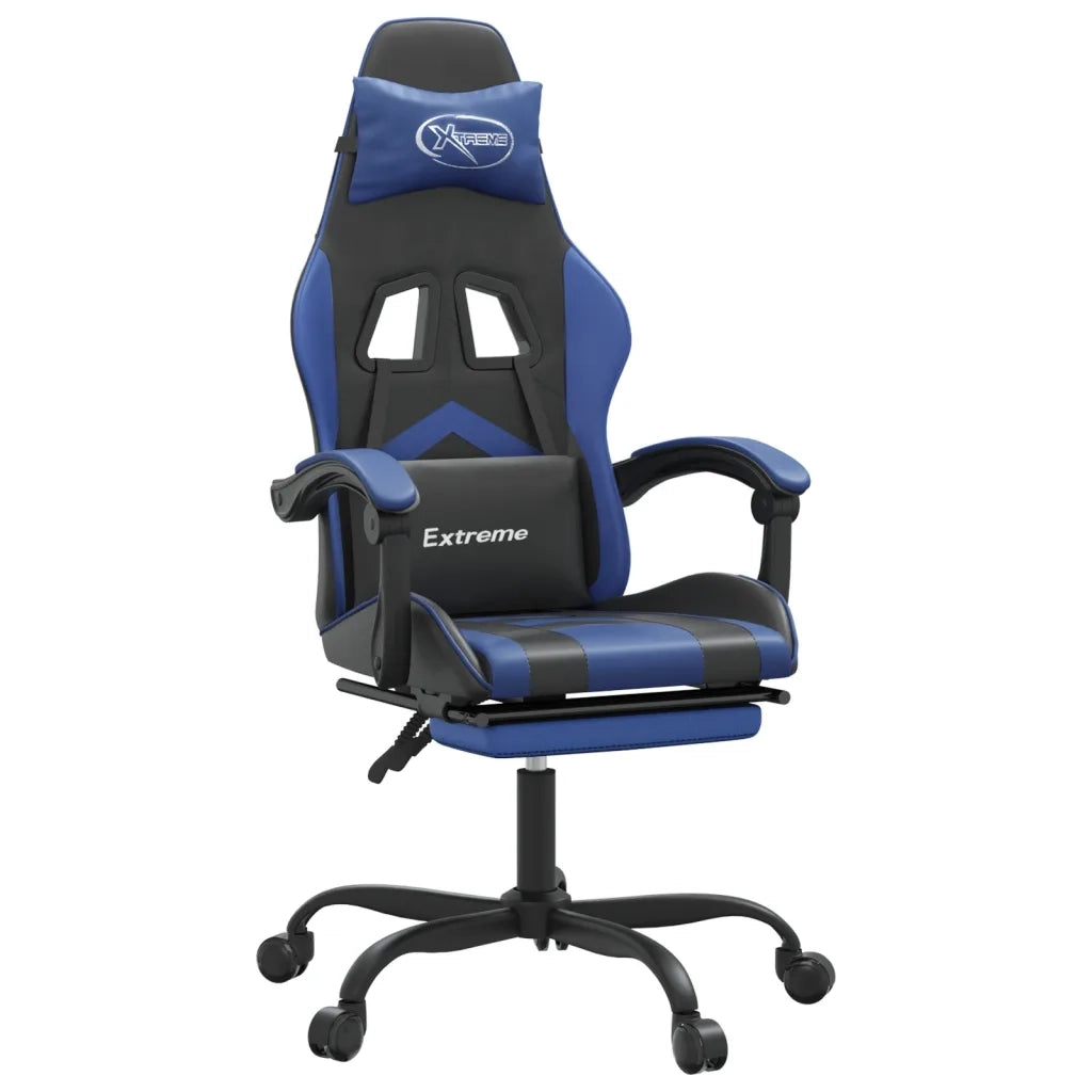 Sedia da Gaming con Poggiapiedi Nero e Blu in Similpelle cod mxl 65951