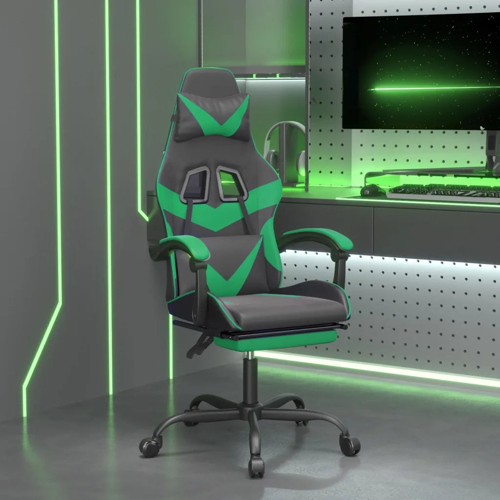Sedia da Gaming | Sedia da e-sports Girevole con Poggiapiedi Nero Verde Similpelle