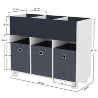 Scaffale Portagiochi per Bambini 3 Ceste in Tessuto e Libreria 80x30x 63 cm in MDF Bianco e Grigio