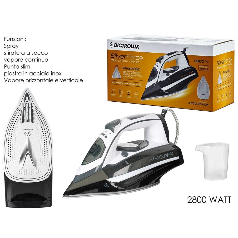 Trade Shop - Ferro Da Stiro A Vapore 2800w Capacità 400 Ml Punta Slim Autopulente Stiratura A Secco -