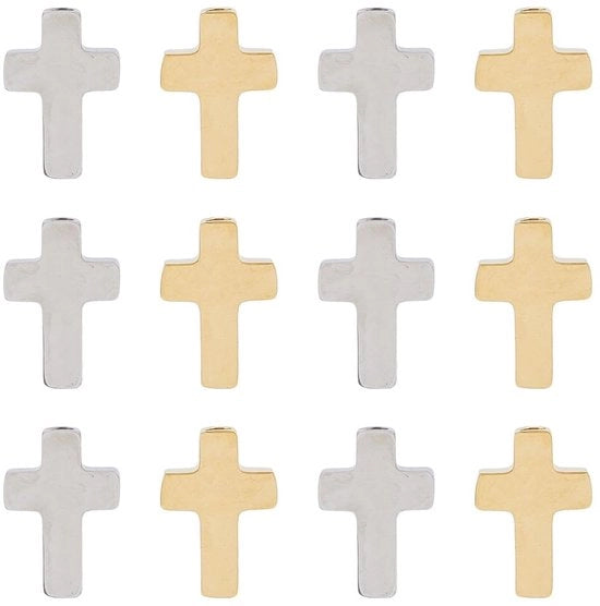 Accessori religiosi - Croce metallica a filo - Acciaio inossidabile - 12 pezzi - Sieradori - Creazione di gioielli - 2 colori