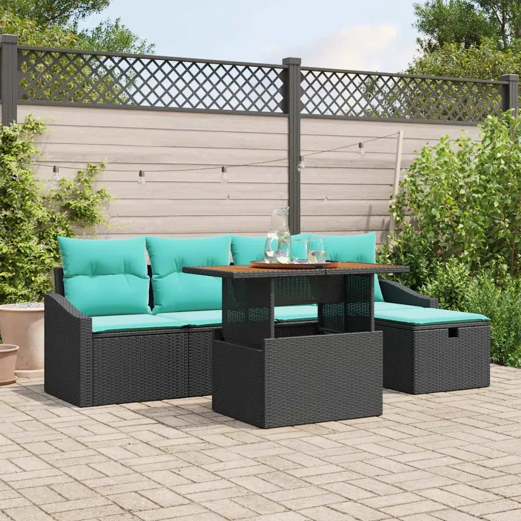 Set Divano da Giardino con cuscino 6 pcs Nero polyrattan