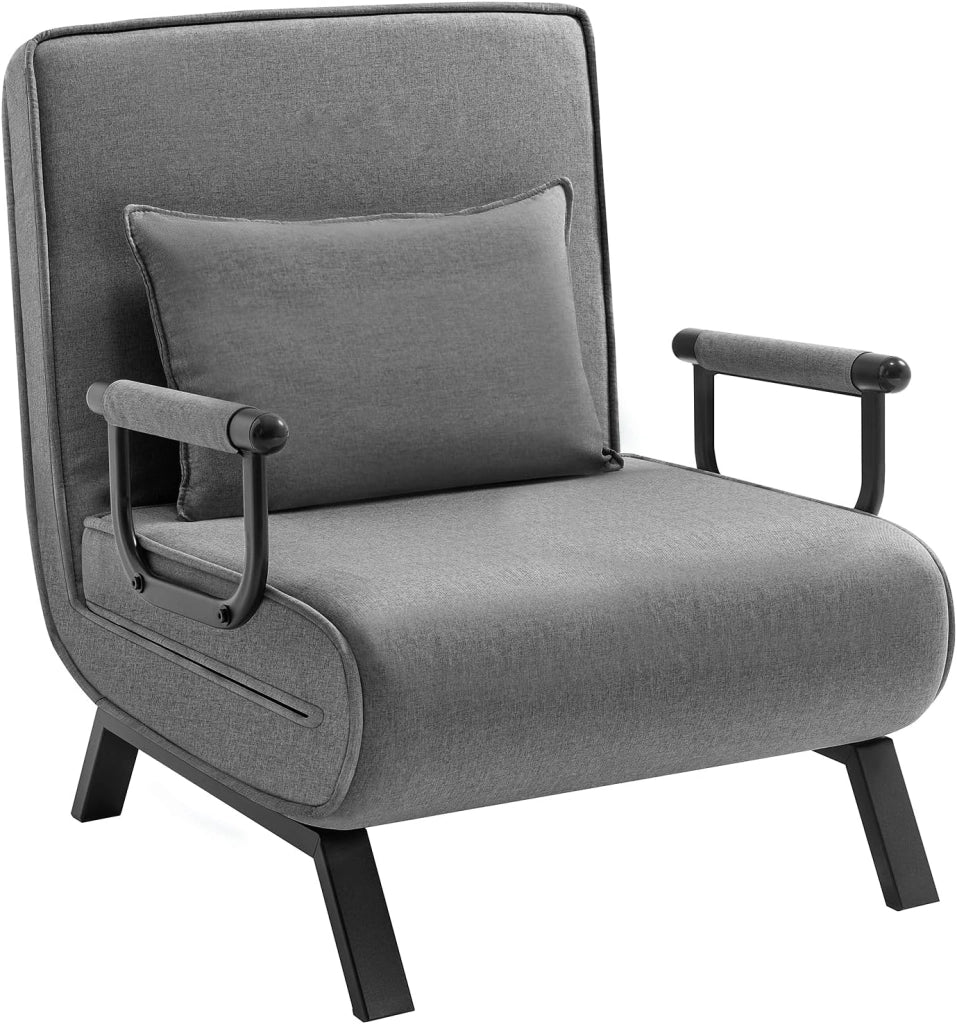 Poltrona Relax Reclinabile Convertibile, Divano Letto Trasformabile 3 in 1, con Schienale Regolabile in 5 Posizioni, Cuscino Rimovibile, Seduta Imbottita, 80x74x82cm, Grigio Scuro