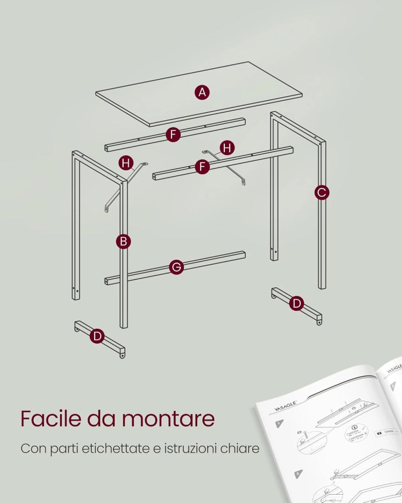 VASAGLE Scrivania per Computer, Postazione Lavoro, 60 x 120 x 76 cm, Scrivania da Ufficio, Studio Camera da Letto Soggiorno, Bianco Acero LWD039W01