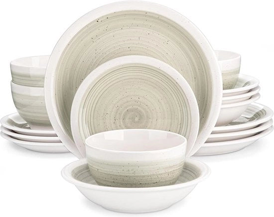 Servizio da tavola in ceramica 16 pezzi - piatti rotondi - piatti piatti - piatti dessert - piatti per muesli - piatti per pasta - capacità 4-12 persone