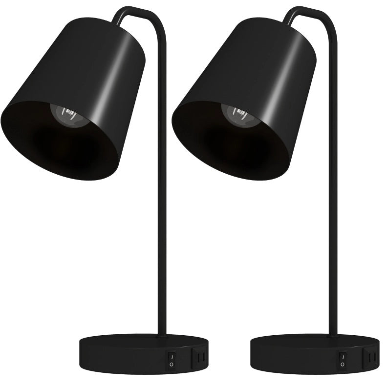 LAMPADA da Tavolo Set da 2 in Acciaio Nero con USB-A e USB-C