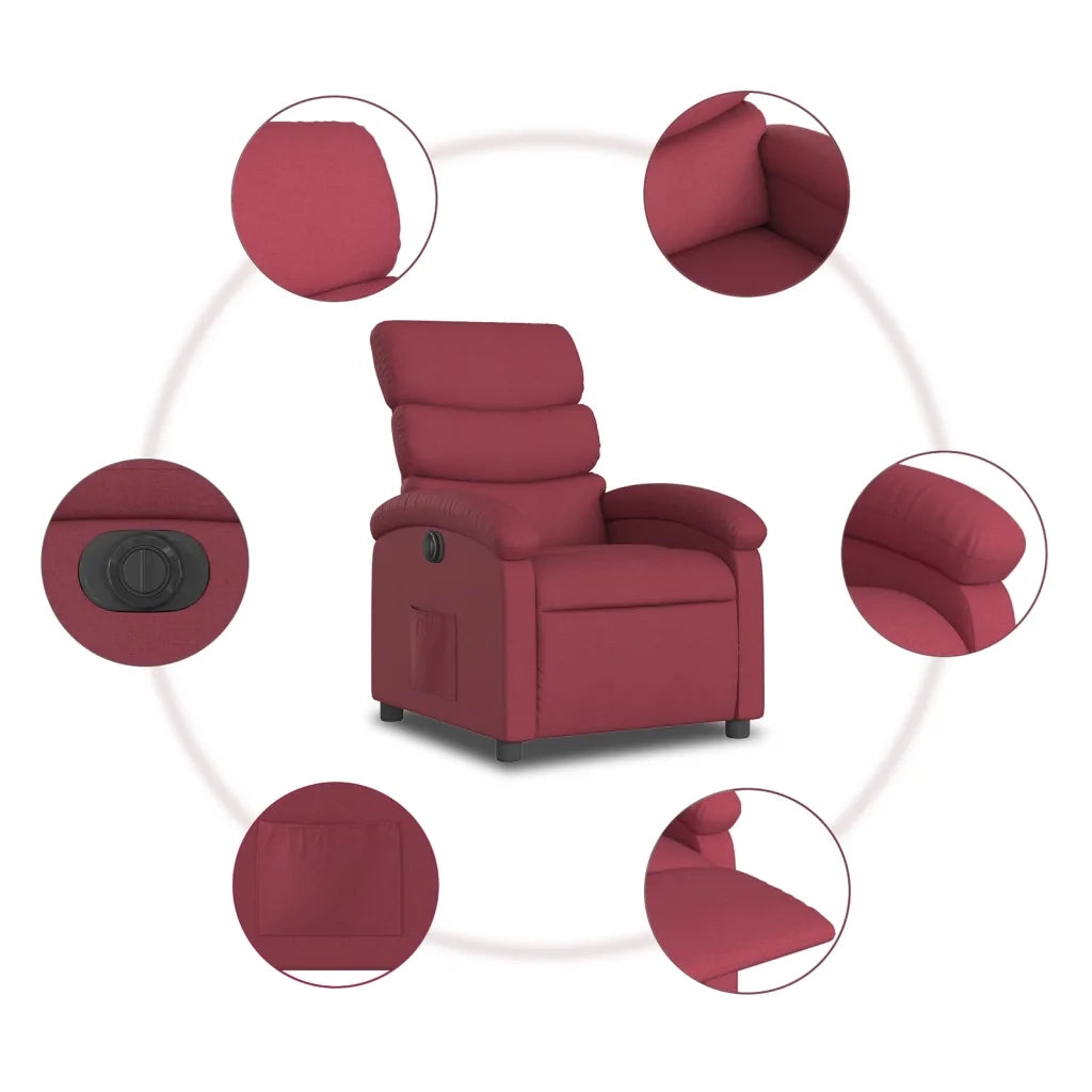 vidaXL Poltrona Elettrica Reclinabile Rosso Vino in Tessuto