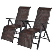 2 sedie pieghevoli e reclinabili in rattan con schienale regolabile, Sedia a sdraio da esterno con braccioli-Set mobili da esterno