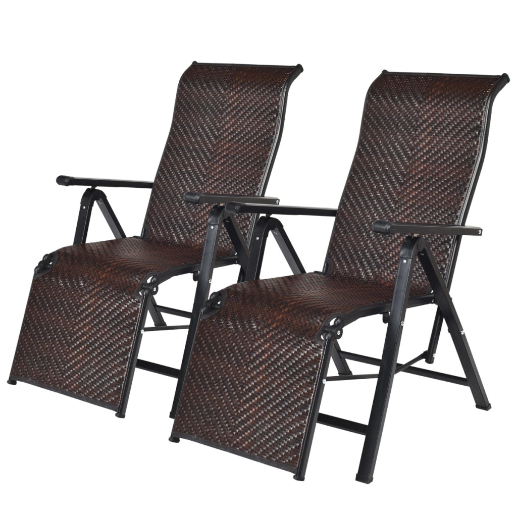 2 sedie pieghevoli e reclinabili in rattan con schienale regolabile, Sedia a sdraio da esterno con braccioli-Set mobili da esterno