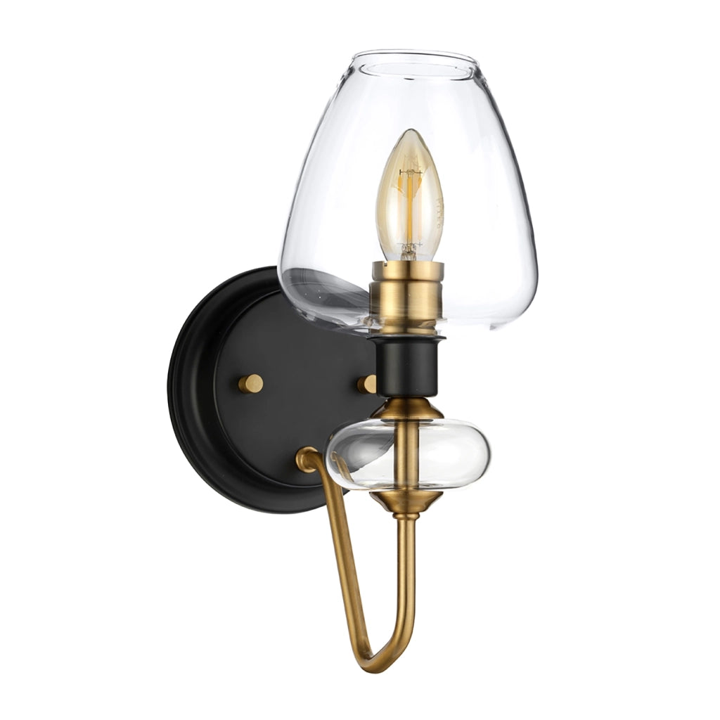 Applique Armand Acciaio Ottone Antico Nero Carbone Vetro Nero 1 Luce E14