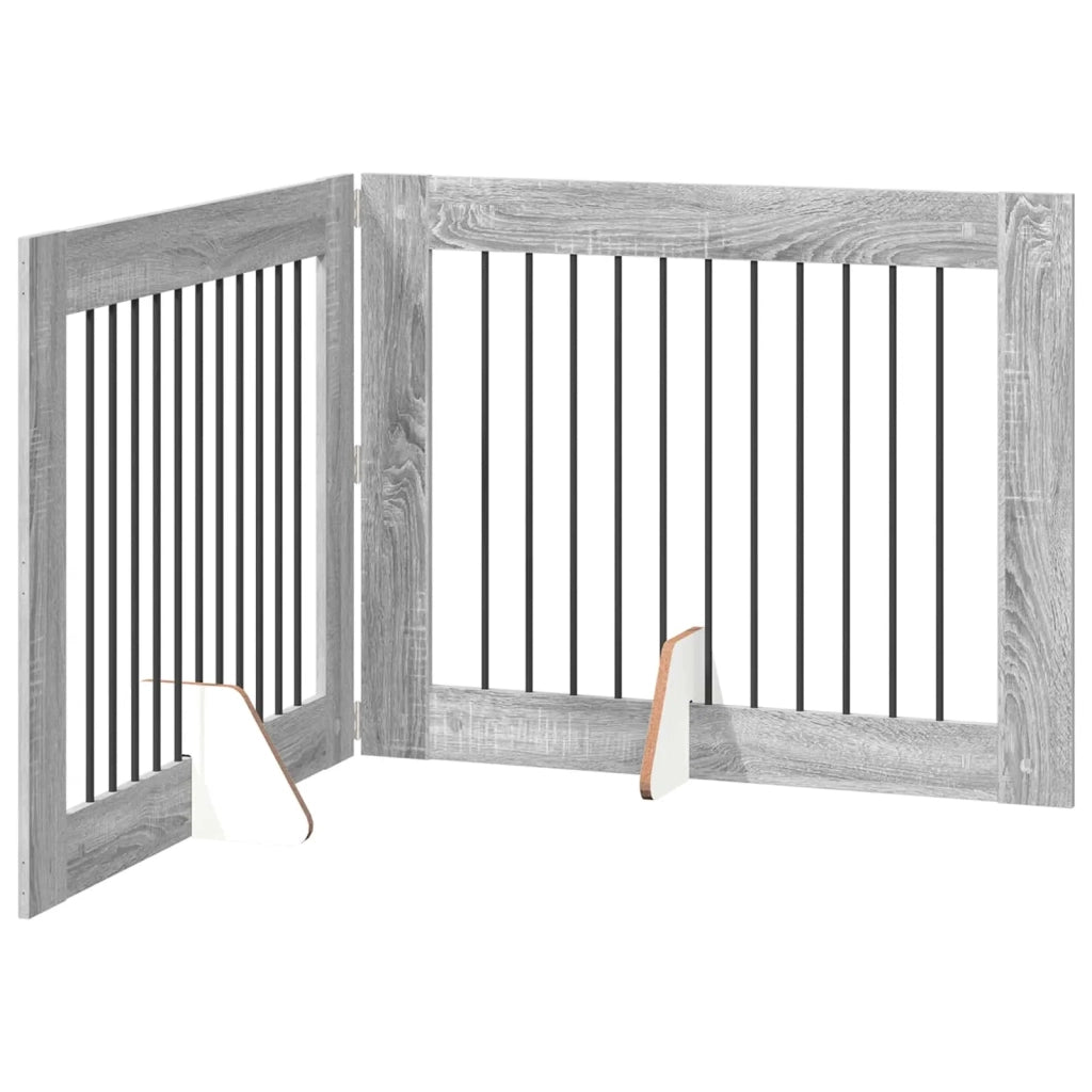 Cancello per cani pieghevole con supporti 2 pcs Grigio Sonoma 892058