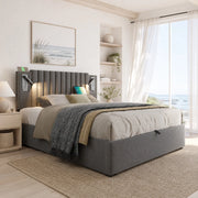 Letto matrimoniale 180x200 cm con contenitore, luce USB-C, grigio