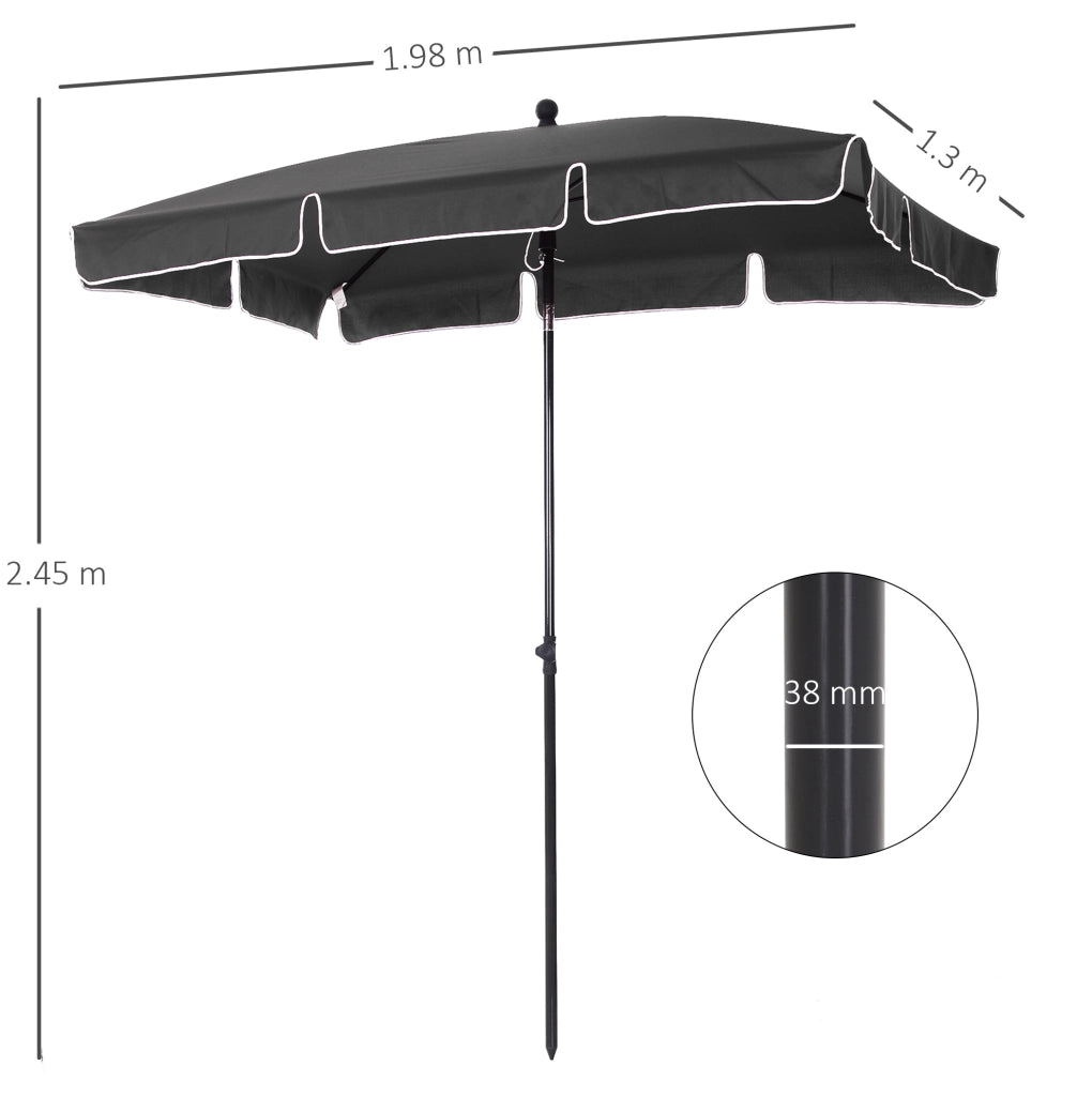 Ombrellone da giardino grigio con inclinazione regolabile; 198x130x245 cm in alluminio e acciaio
