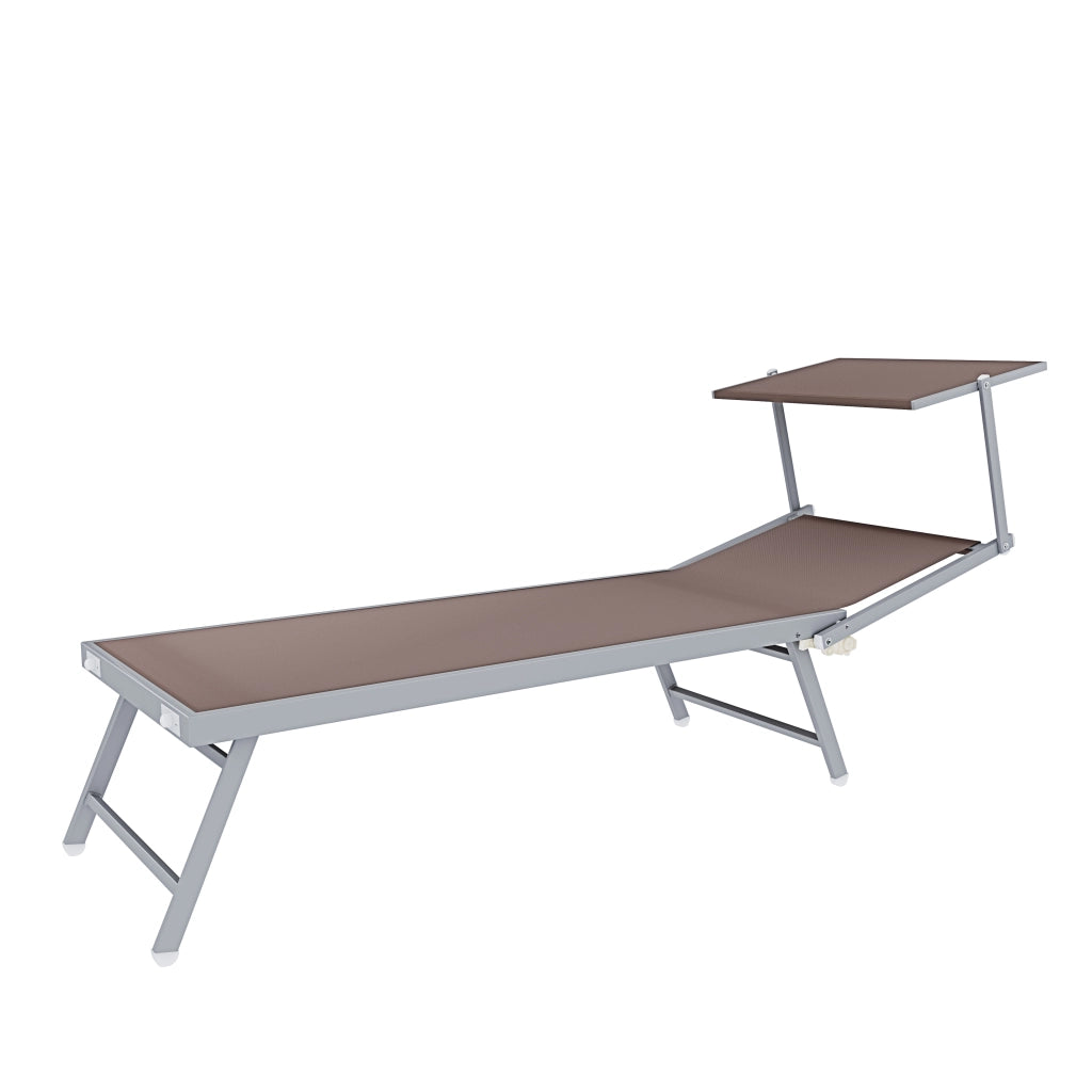 Lettino Sdraio Prendisole Professionale Richiudibile In Alluminio E Textilene con Tettino Parasole Orientabile Lettino Relax Mare Spiaggia Piscina Giardino Solarium 182 x 60 x 38 Cm Tortora