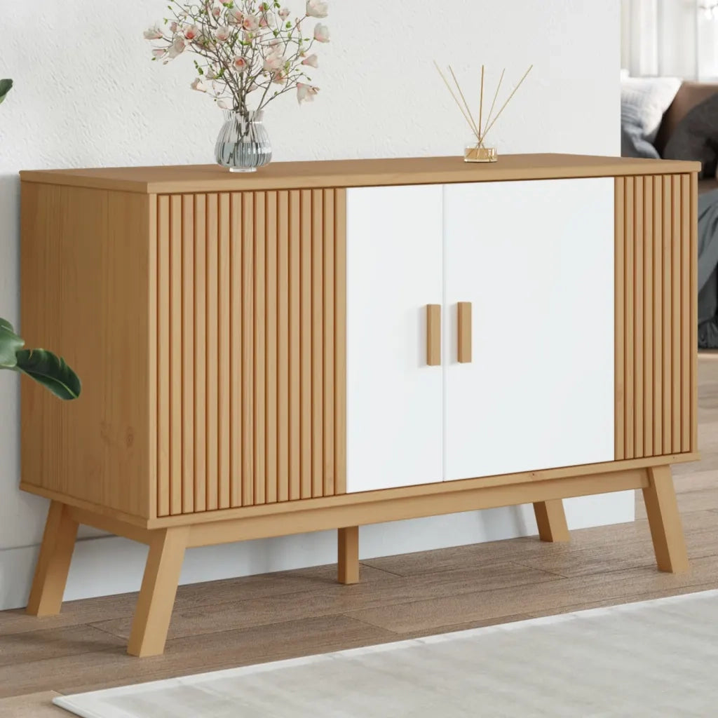 Credenza | Madia | Buffet da pranzo | Armadio da pranzo OLDEN Bianca e Marrone 114x43x73,5 cm Massello di Pino