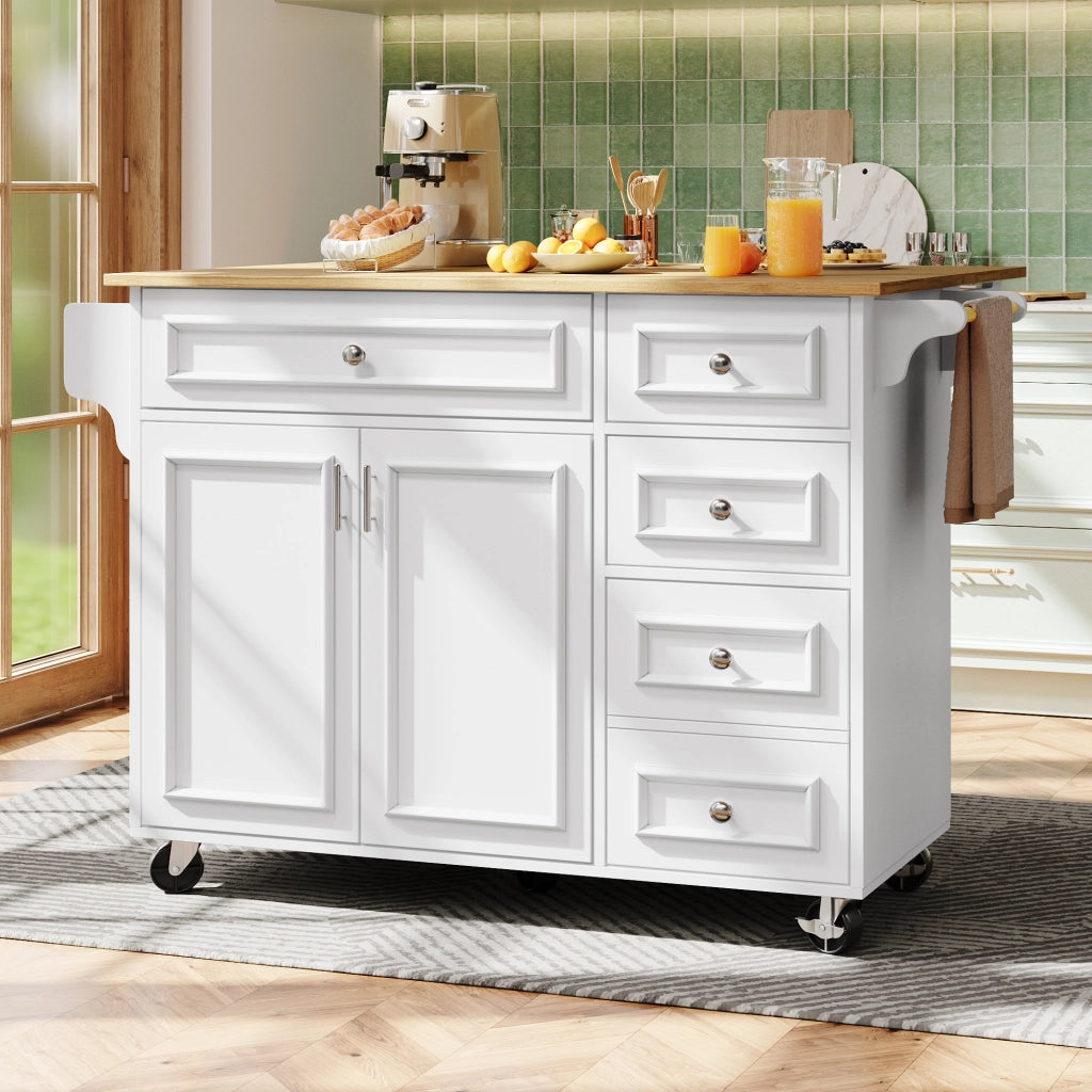 OKWISH Carrello da Cucina con Piano Ribaltabile, Cassetti e Ripiani Regolabili, per Cucina e Sala da Pranzo, Bianco