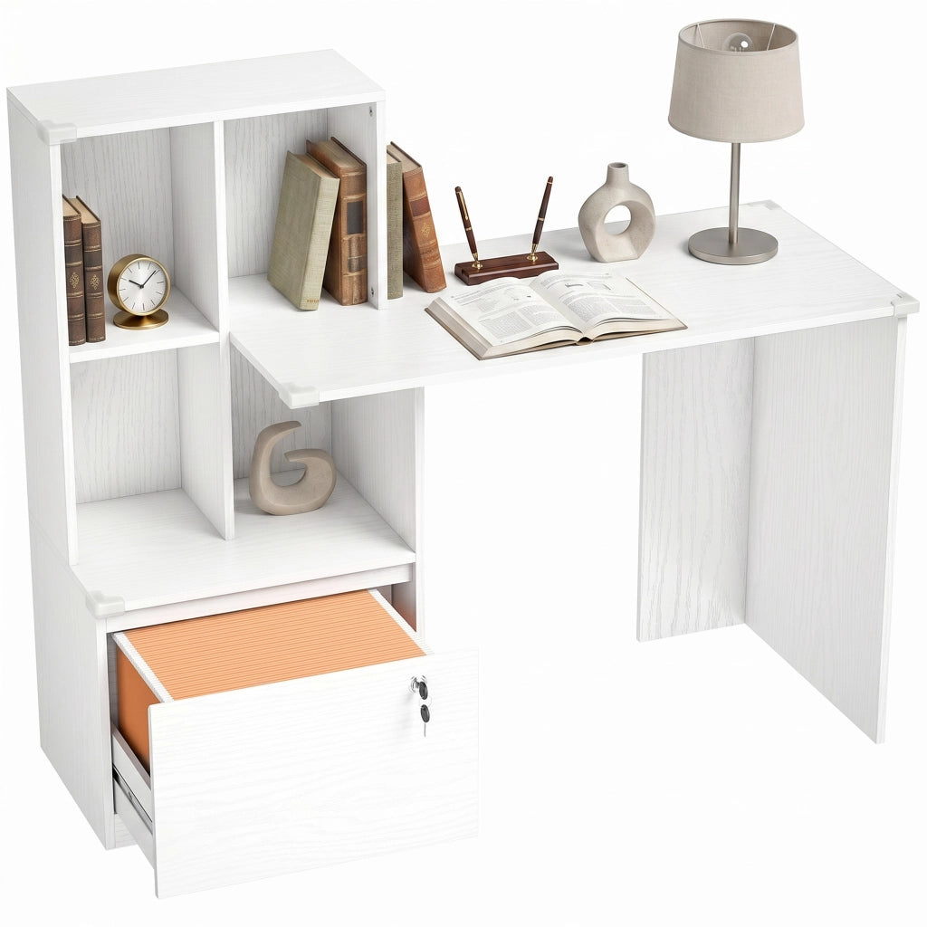 Scrivania con libreria e cassetto ¨C Minimal ¨C bianco 126x50x109 cm