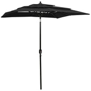 Ombrellone a 3 Livelli con Palo in Alluminio Nero 2x2 m cod mxl 20061