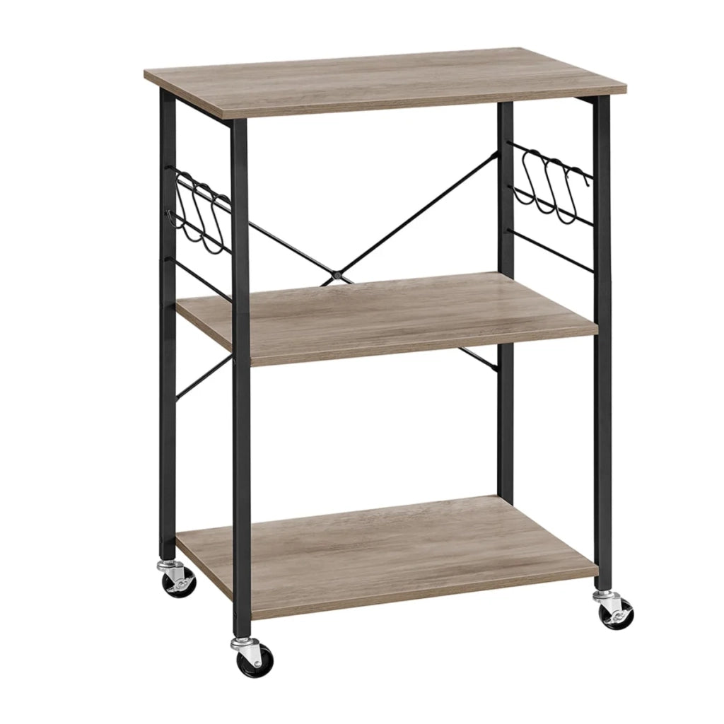 Scaffale da cucina carrello da portata ripiano a 3 ripiani per microonde mini forno tostapane struttura in metallo con 6 ganci stile industriale grigio 12_0005675