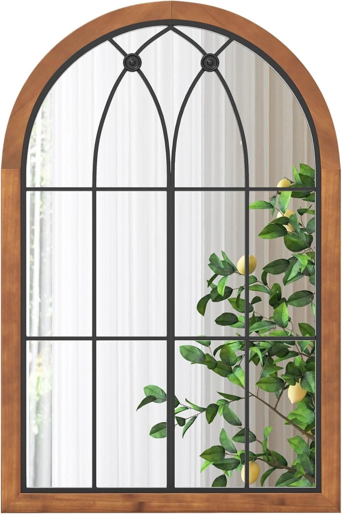 Specchio da Parete 60 x 90 CM, Specchio Finestra con Cornice in Legno di Abete, Specchio Decorativo con per Soggiorno Camera da Letto Ingresso Bagno
