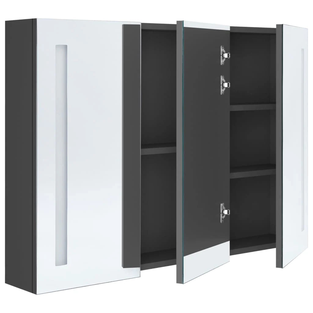 Mobiletto da bagno con specchio LED 89 x 14 x 62 cm grigio 02_0006575