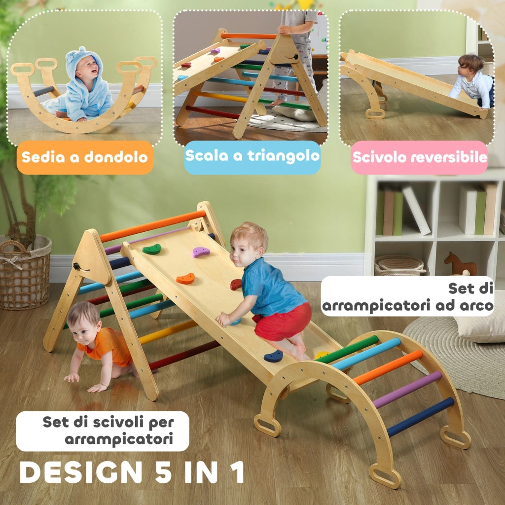 Gioco per Bambini 5 in 1 Triangolo e Arco Montessori Rampa per Arrampicata