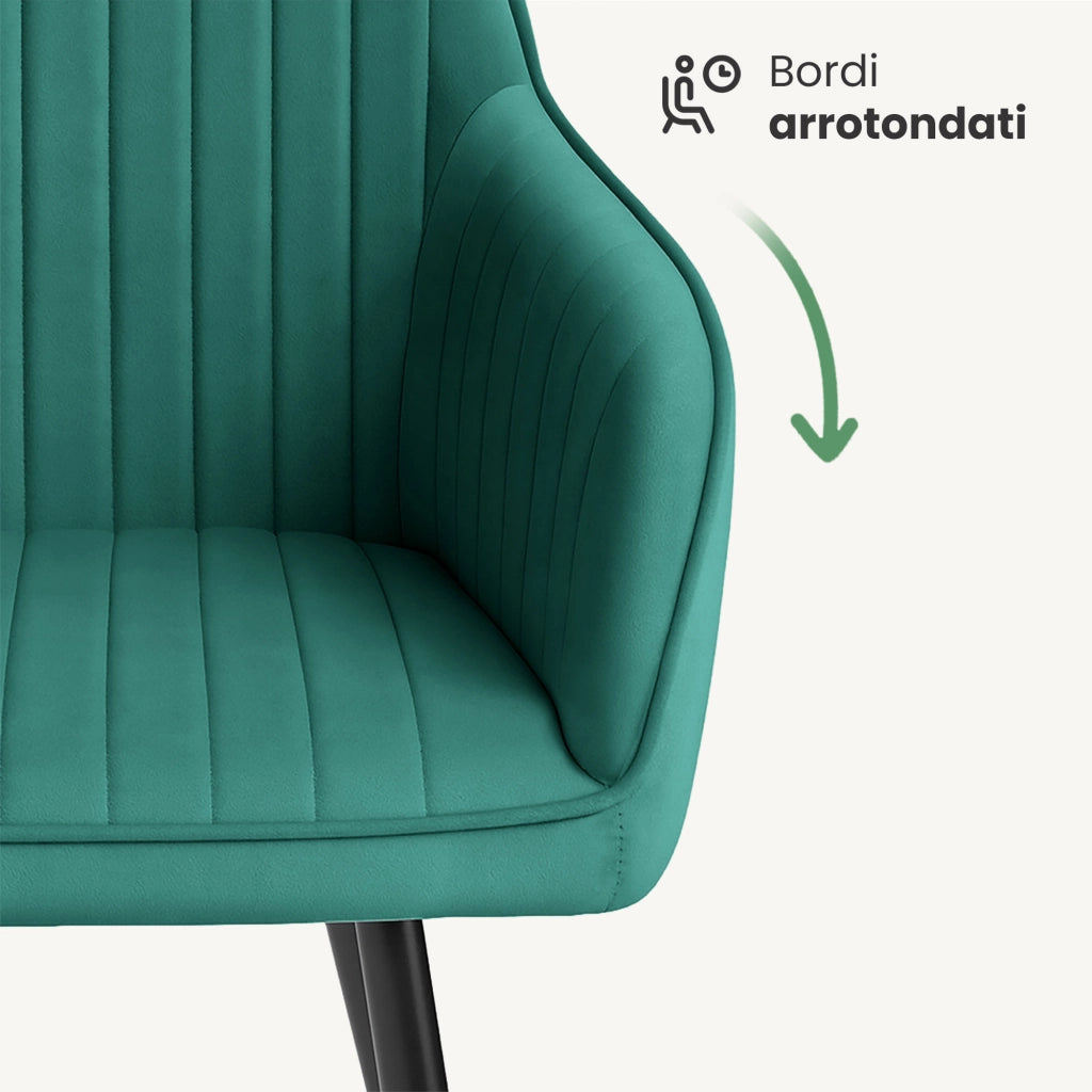 Set di 2 Sedie in velluto con cuciture verticali FLORENCE Verde Bottiglia gambe nere